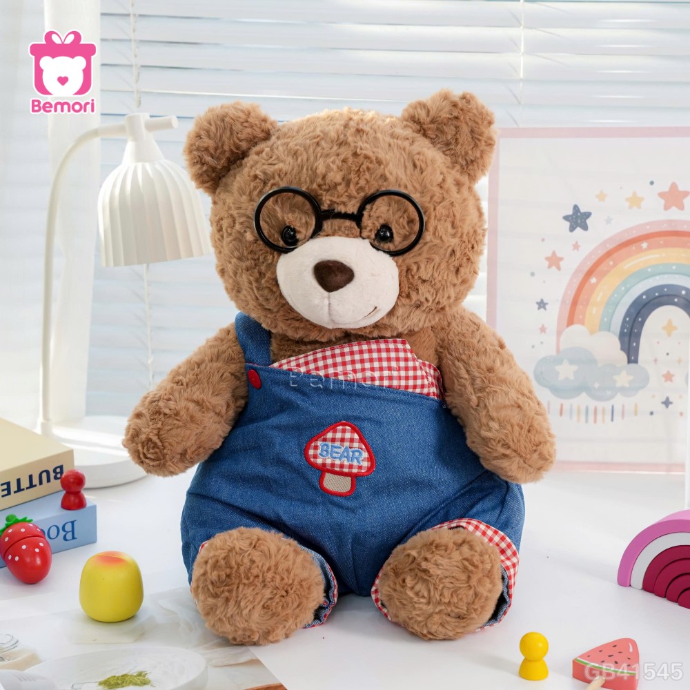 Gấu Bông Yếm Jeans Đeo Kính