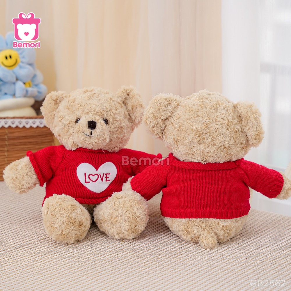 Gấu Bông Teddy Lông Xoắn Áo Len Love lông mềm mại, mịn màng