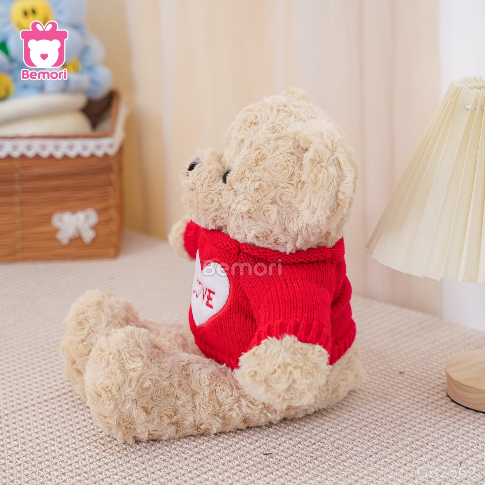 Gấu Bông Teddy Lông Xoắn Áo Len Love nhồi bông căng, êm ái