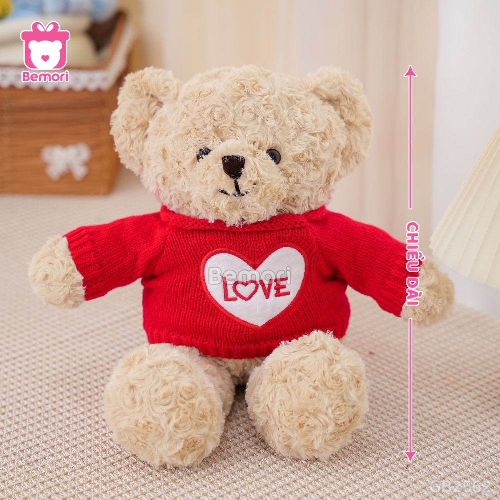 Gấu Bông Teddy Lông Xoắn Áo Len Love