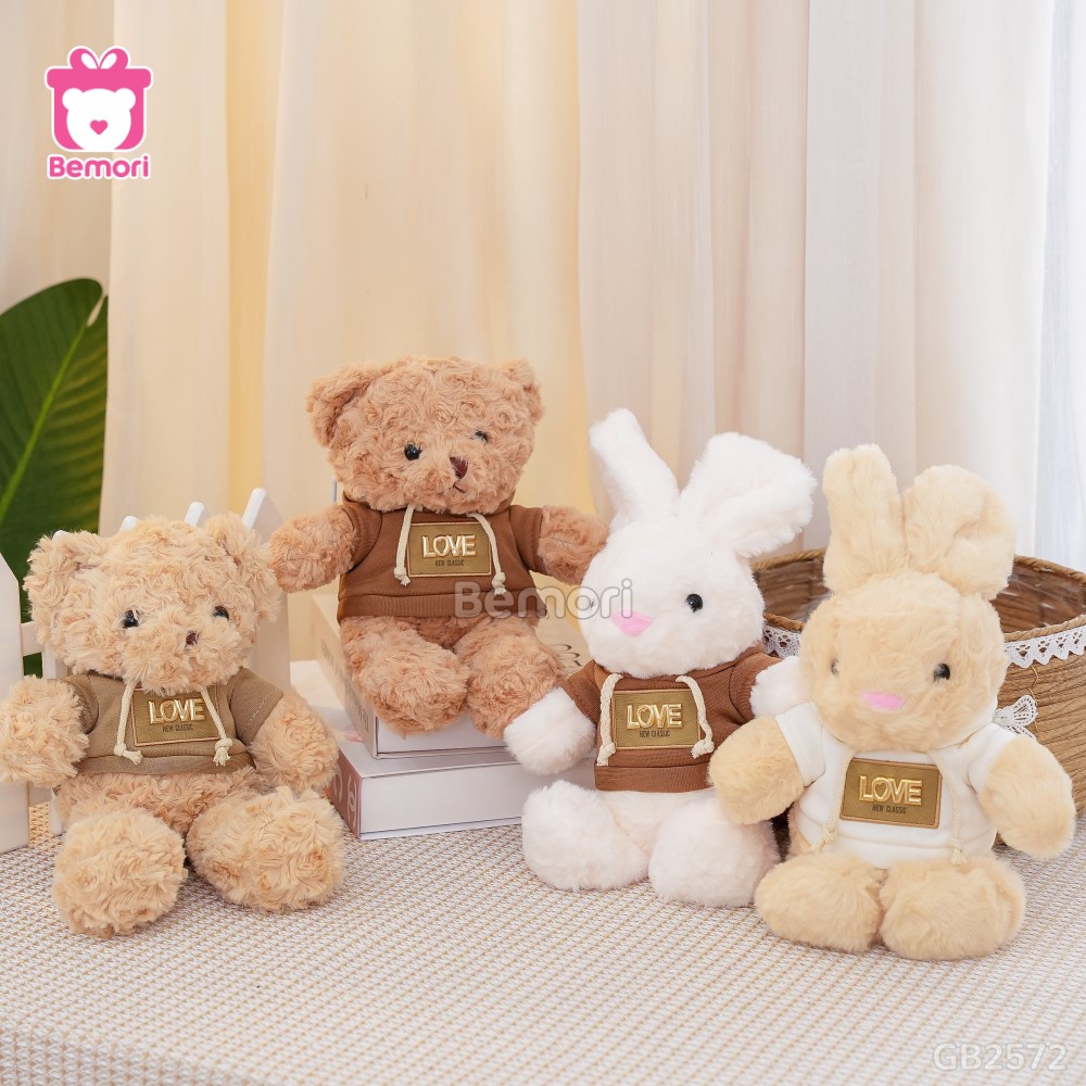 Gấu Bông Teddy Lông Xù Áo Nỉ Love