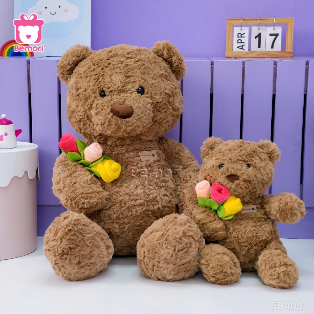 Gấu Bông Teddy Cầm Cành Hoa Hồng