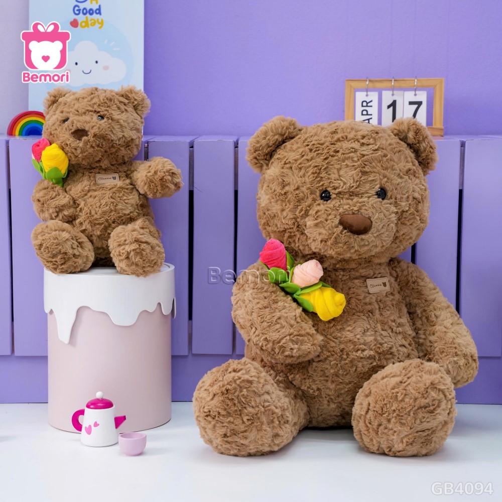 Gấu Bông Teddy Cầm Cành Hoa Hồng