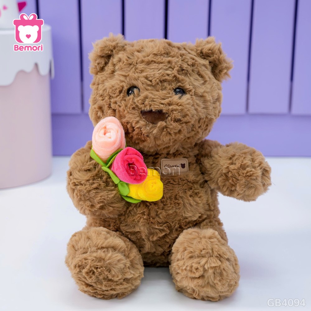 Gấu Bông Teddy Cầm Cành Hoa Hồng