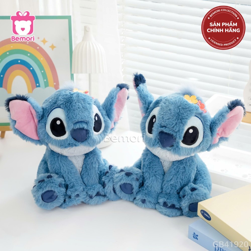 Gấu Bông Stitch Ngồi Đội Hoa Lông Xù Chính Hãng