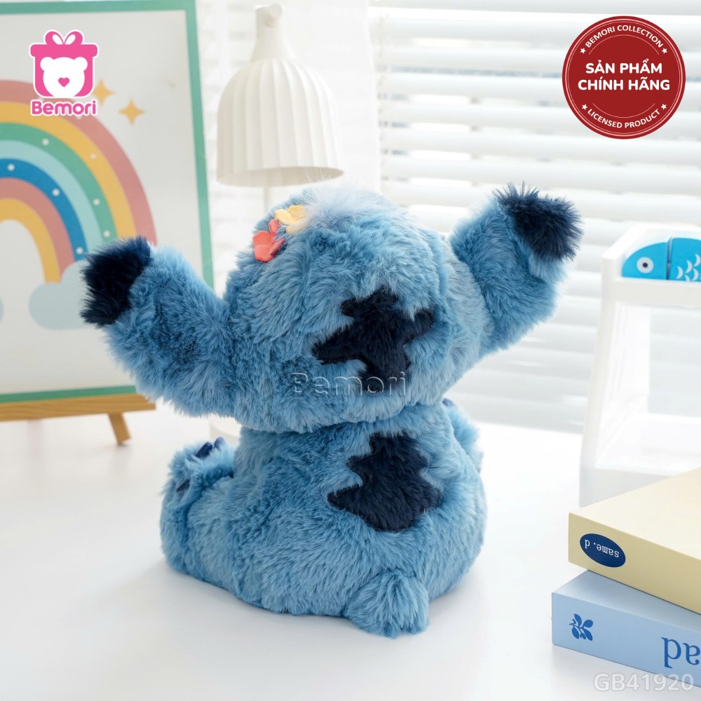 Gấu Bông Stitch Ngồi Đội Hoa Lông Xù Chính Hãng