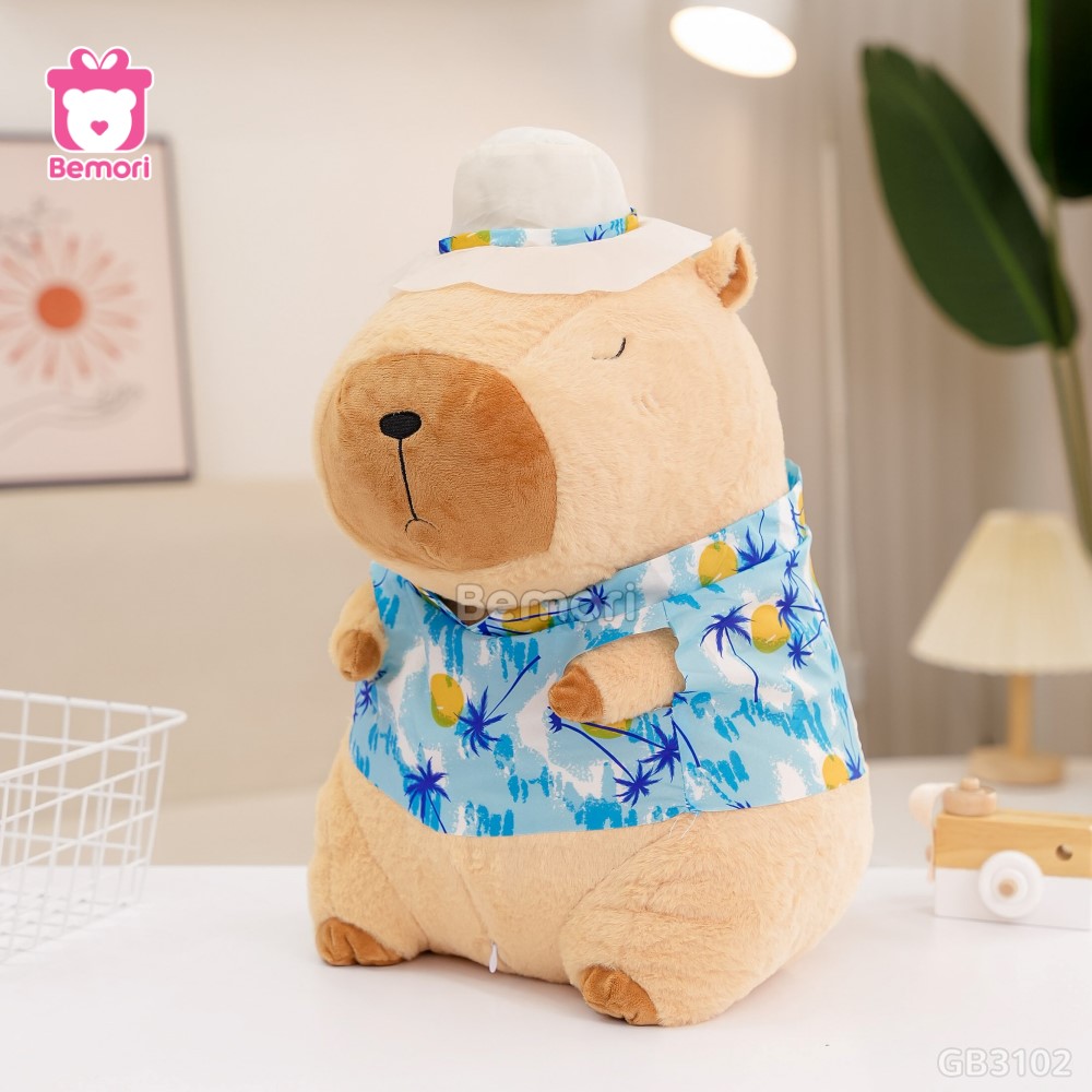 ĐG 50cm Gấu Bông Capybara Mặc Áo Hawaii Đi Biển – Xanh