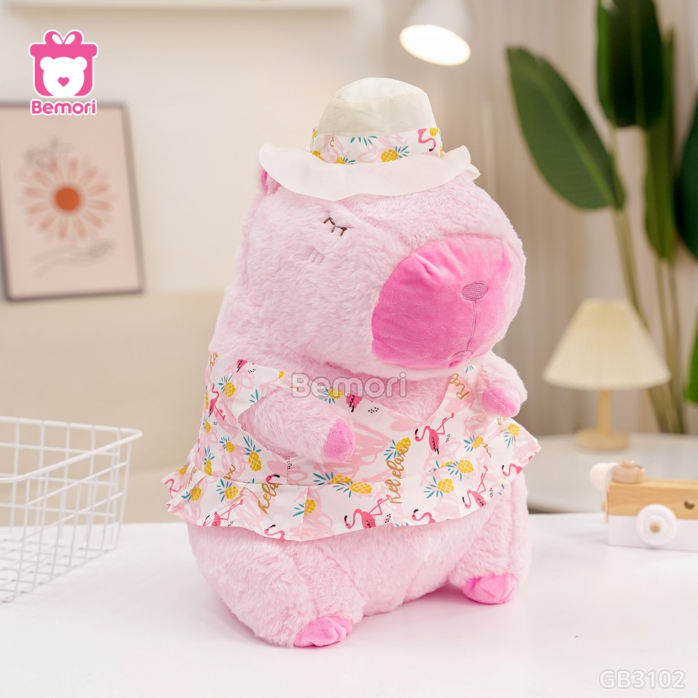 ĐG 50cm Gấu Bông Capybara Mặc Áo Hawaii Đi Biển – Hồng