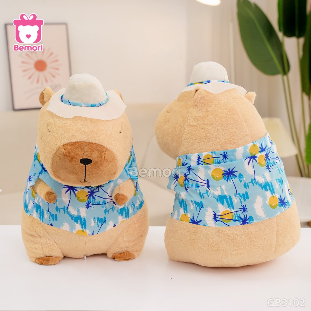 ĐG 50cm Gấu Bông Capybara Mặc Áo Hawaii Đi Biển – Xanh