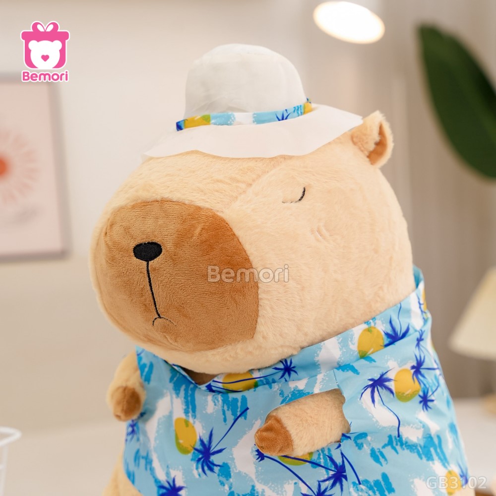 ĐG 50cm Gấu Bông Capybara Mặc Áo Hawaii Đi Biển – Xanh