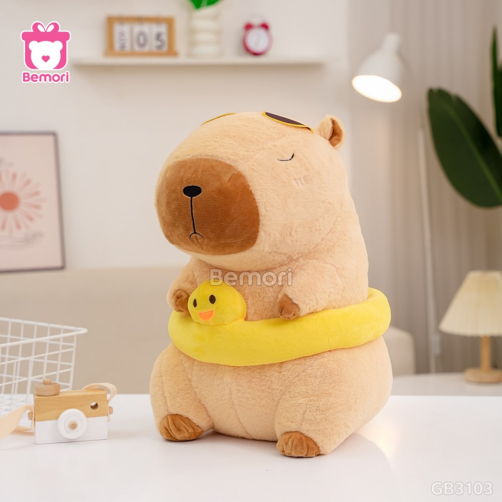 ĐG 50cm Gấu Bông Capybara Đeo Phao Vịt có thể tháo rời phao bơi