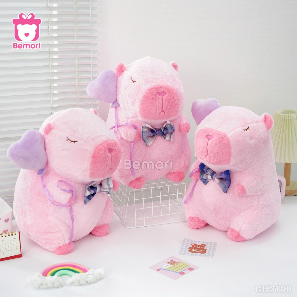 ĐG 40cm Gấu Bông Capybara Hồng Cầm Bóng Tim màu sắc xinh xắn, kiểu dáng đáng yêu