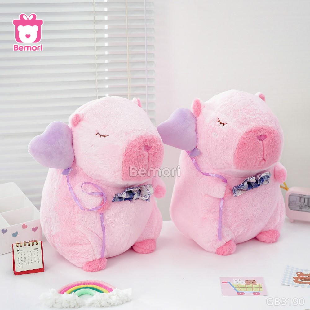 ĐG 40cm Gấu Bông Capybara Hồng Cầm Bóng Tim có thể làm đồ trang trí, quà tặng,…