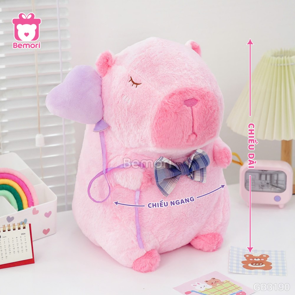 Cách đo kích thước của ĐG 40cm Gấu Bông Capybara Hồng Cầm Bóng Tim