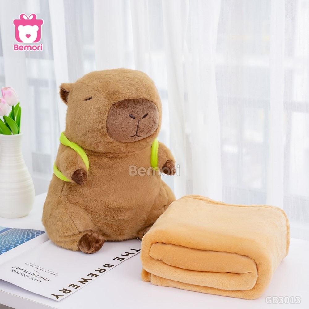 Gối Chăn Mền Capybara Đeo Túi Rùa phù hợp cho chuyến du lịch