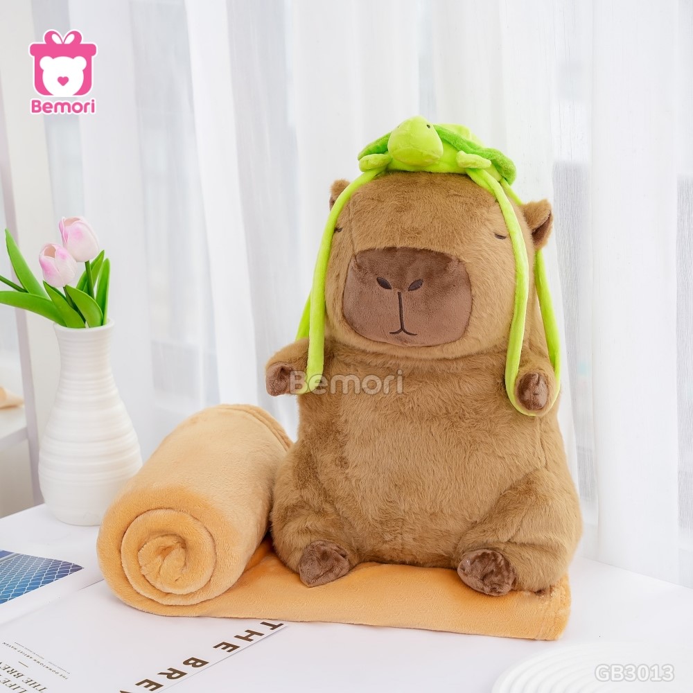 Gối Chăn Mền Capybara Đeo Túi Rùa – người bạn đồng hành của bé yêu