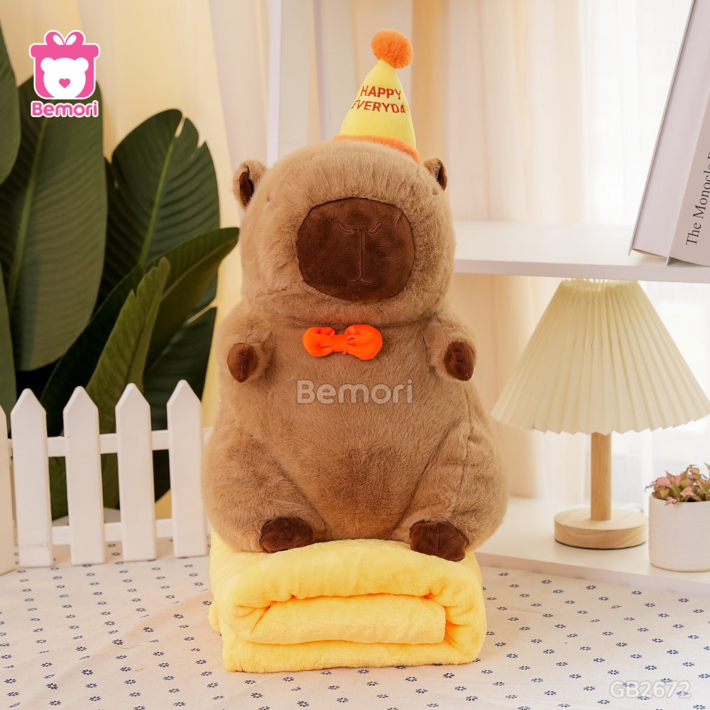 Gối Chăn Mền Capybara Đội Mũ Happy thích hợp cho dân văn phòng
