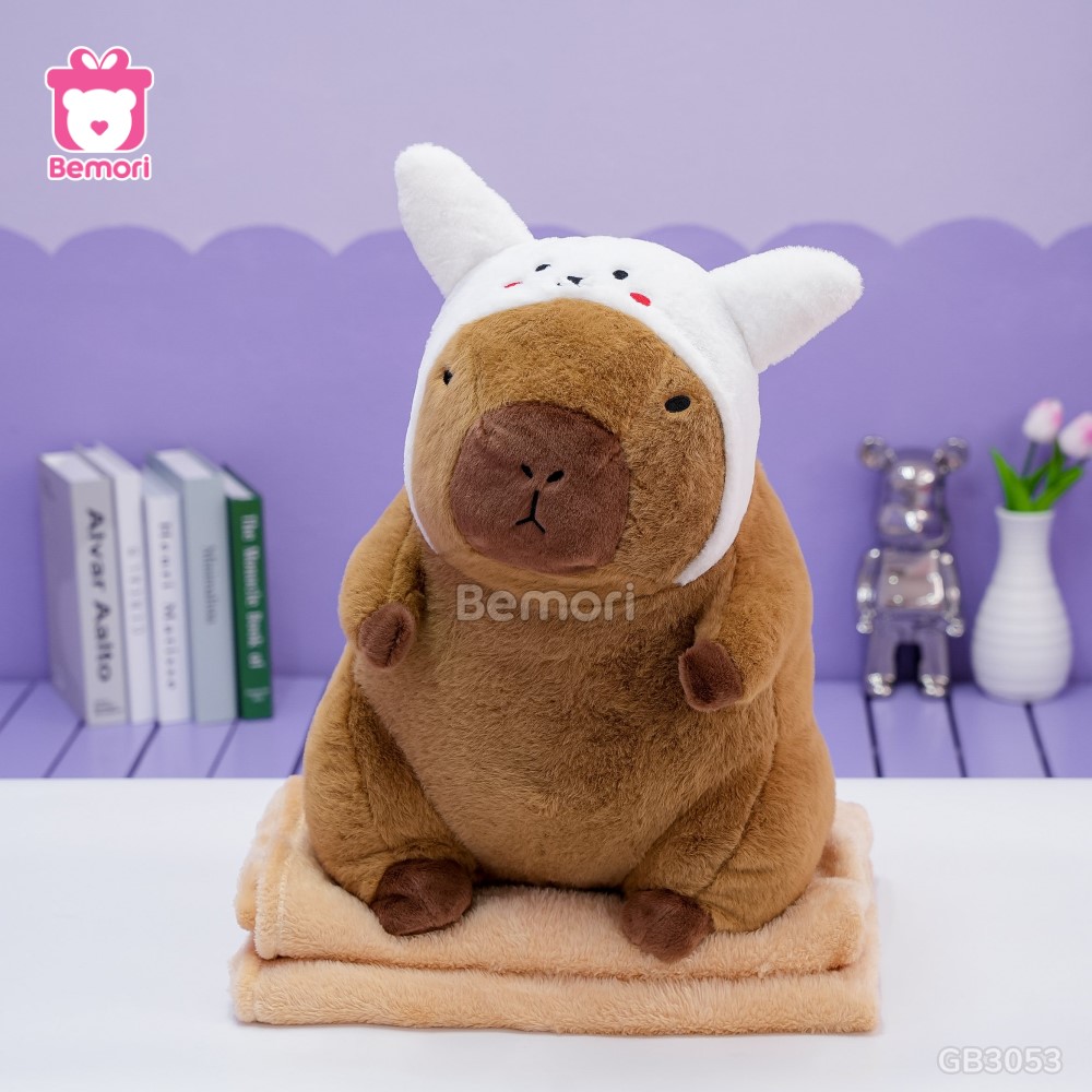 Gối Chăn Mền Chuột Capybara Cosplay Thỏ Trắng