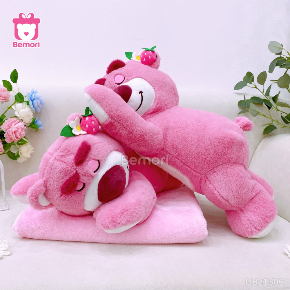 Gối Chăn Mền Gấu Lotso Tai Dâu Nằm đáng yêu
