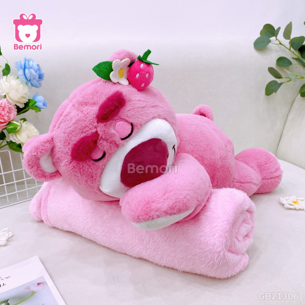 Gối Chăn Mền Gấu Lotso Tai Dâu Nằm