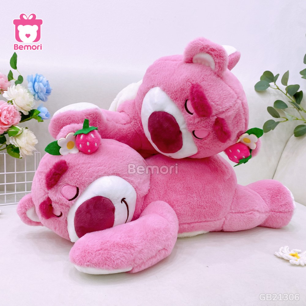 Gối Chăn Mền Gấu Lotso Tai Dâu Nằm màu hồng dễ thương