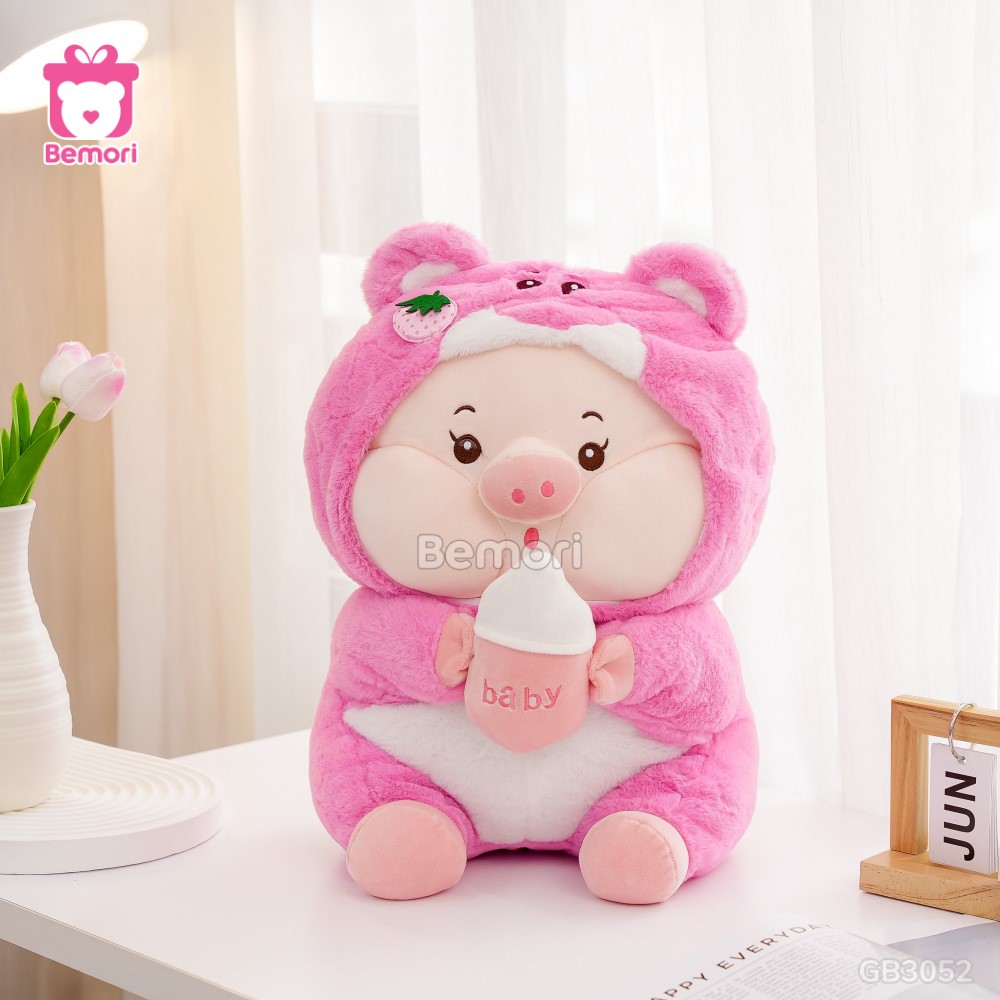 Gối Chăn Mền Heo Lotso Ôm Bình Sữa – Hồng Nhạt