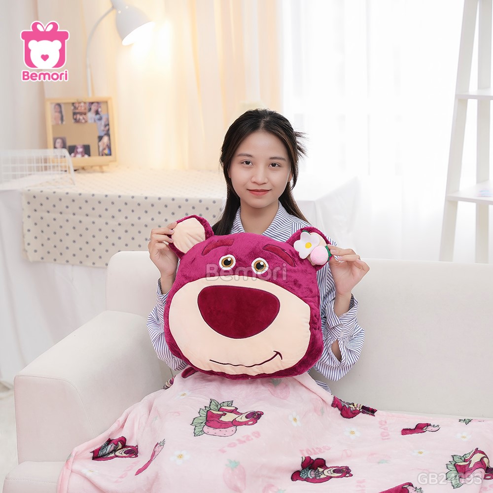 Gối Chăn Mền Mặt Gấu Lotso