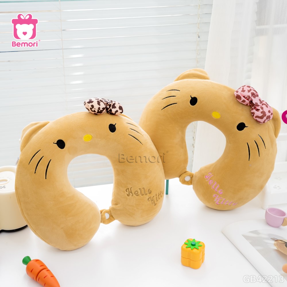 Gối Cổ Cao Su Kitty Nâu