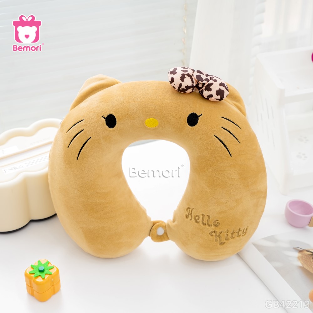 Gối Cổ Cao Su Kitty Nâu