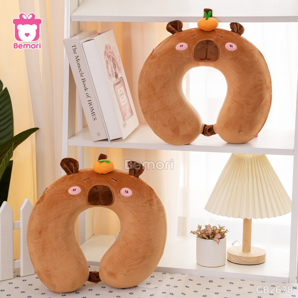 Gối Cổ Capybara Đội Cam – Nâu