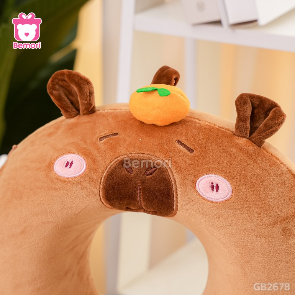 Gối Cổ Capybara Đội Cam – Nâu