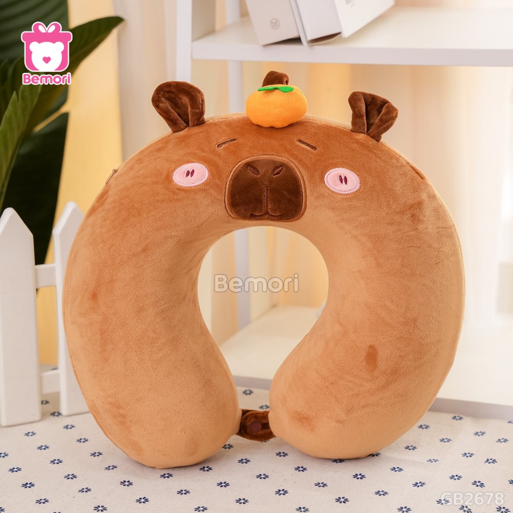 Gối Cổ Capybara Đội Cam – Nâu