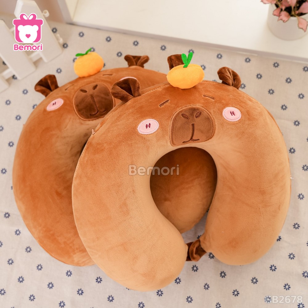 Gối Cổ Capybara Đội Cam – Nâu