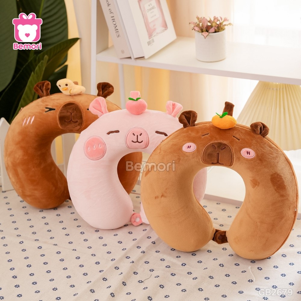 Gối Cổ Capybara Đội Quả – Hồng