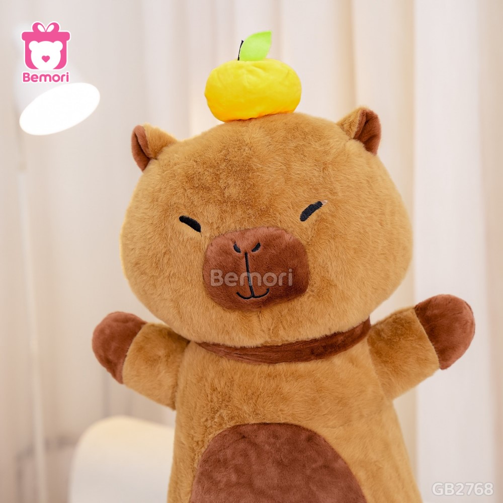 Gối Ôm Gấu Bông Capybara Đội Cam