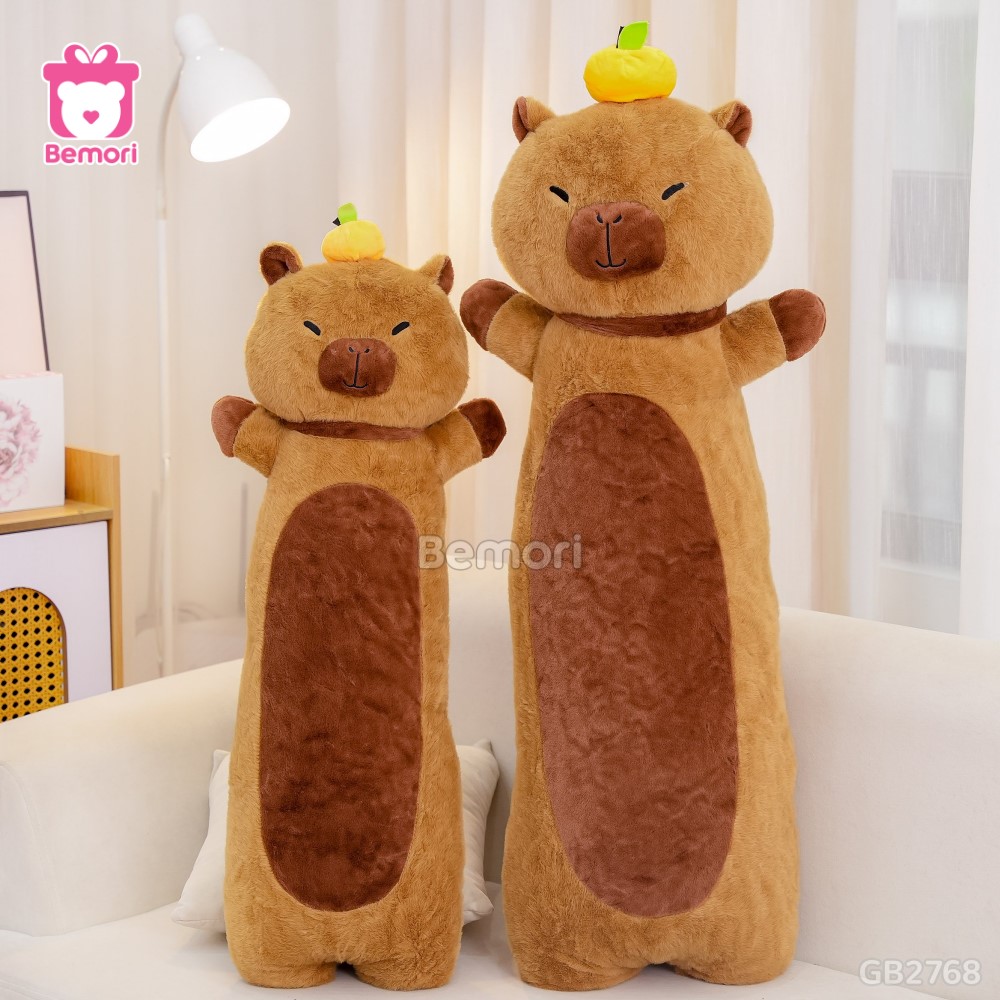 Gối Ôm Gấu Bông Capybara Đội Cam