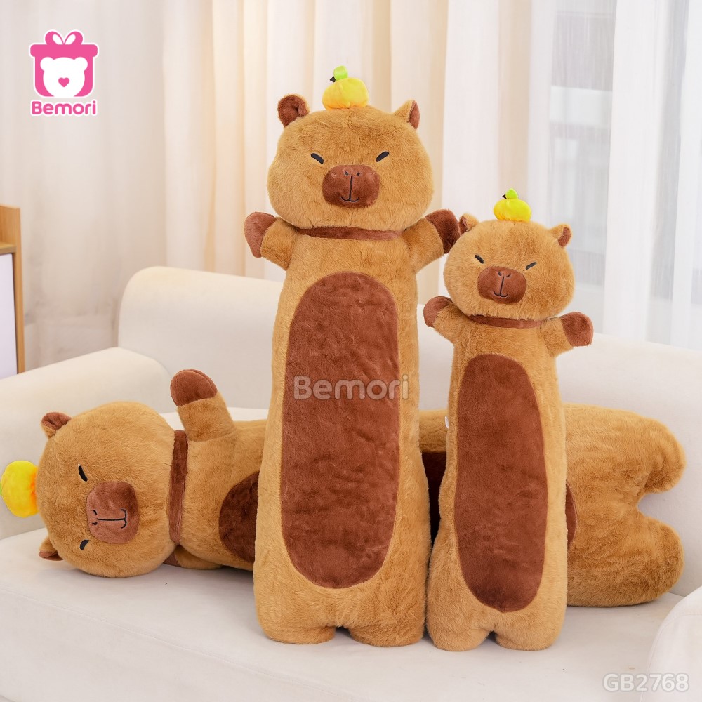 Gối Ôm Gấu Bông Capybara Đội Cam