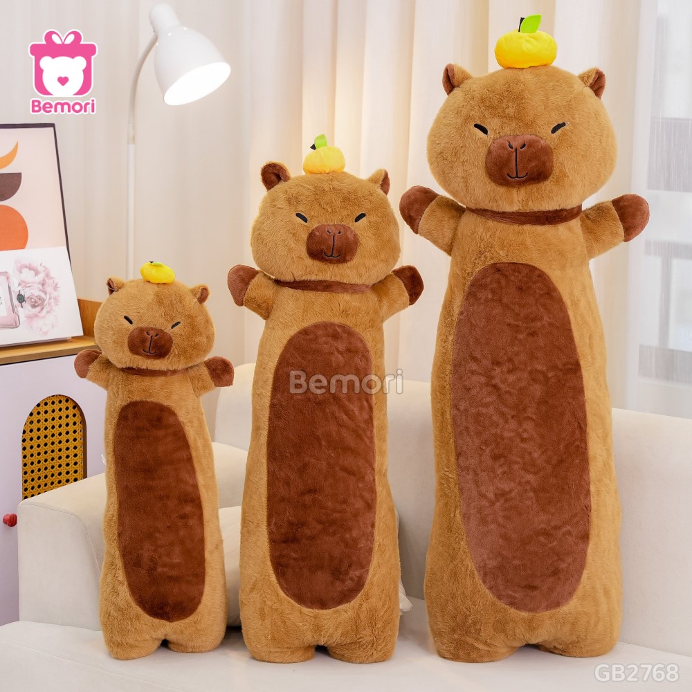 Gối Ôm Gấu Bông Capybara Đội Cam