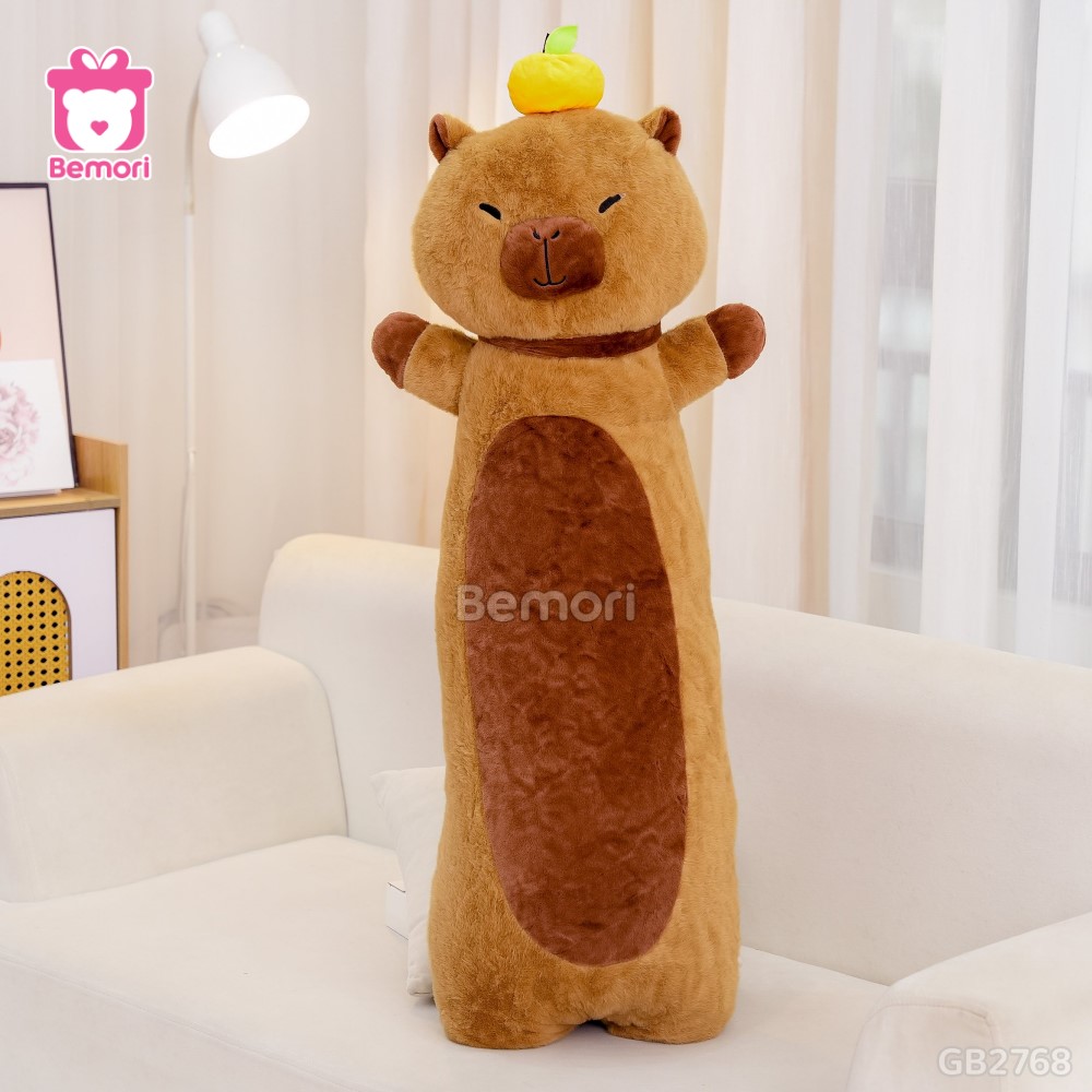 Gối Ôm Gấu Bông Capybara Đội Cam