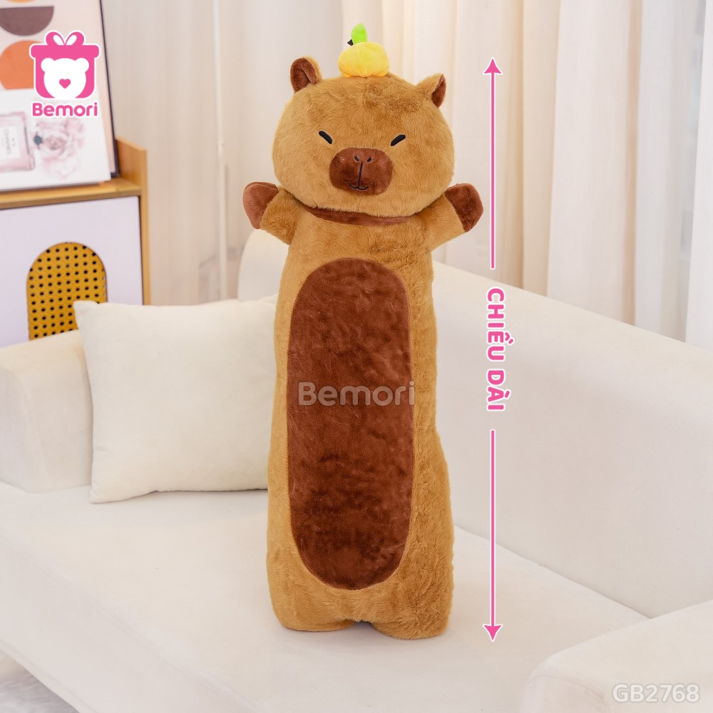 Gối Ôm Gấu Bông Capybara Đội Cam