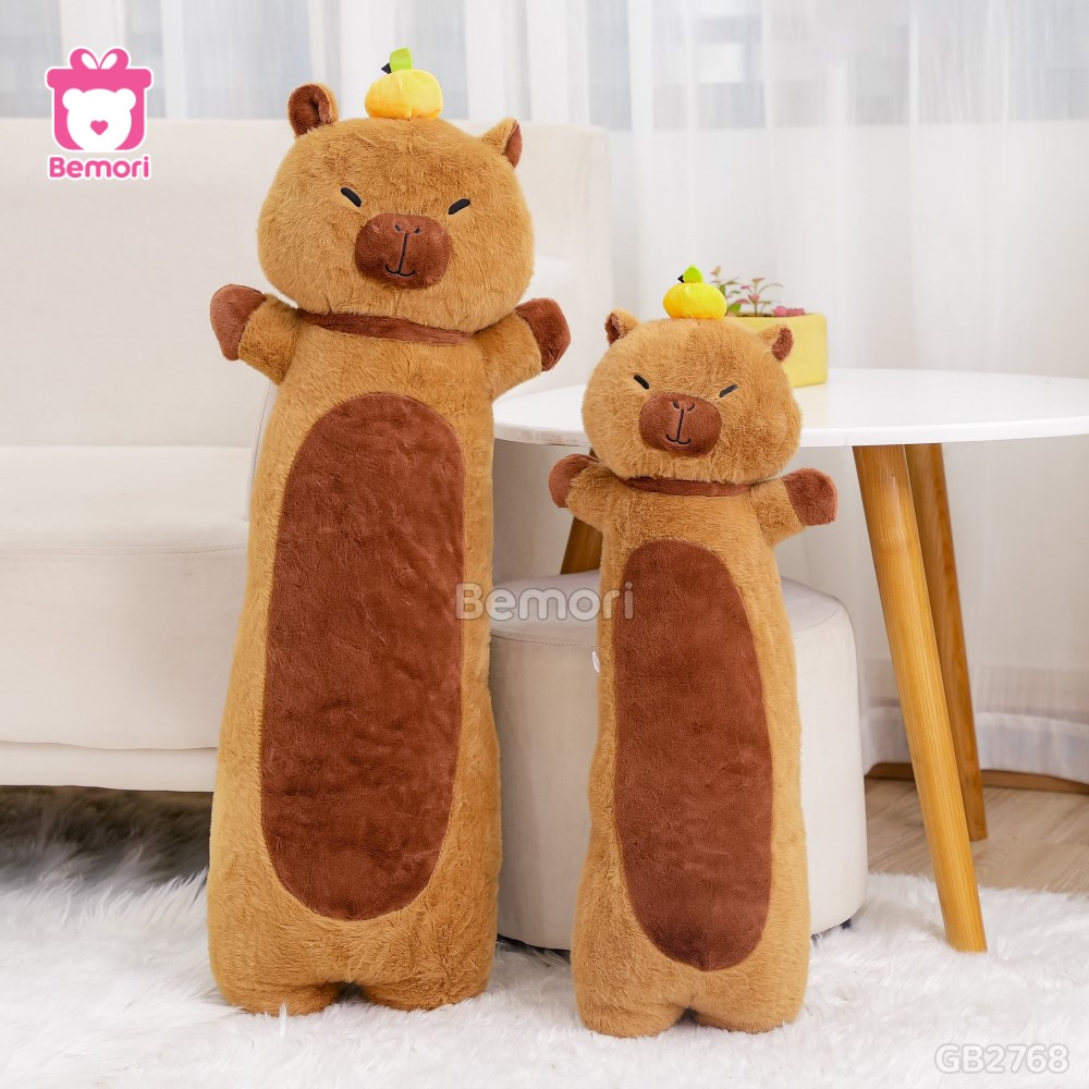 Gối Ôm Gấu Bông Capybara Đội Cam