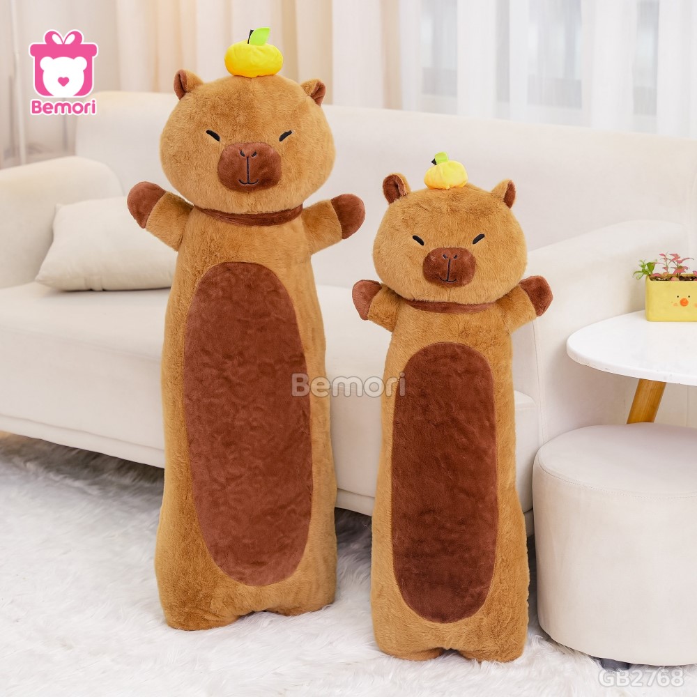 Gối Ôm Gấu Bông Capybara Đội Cam