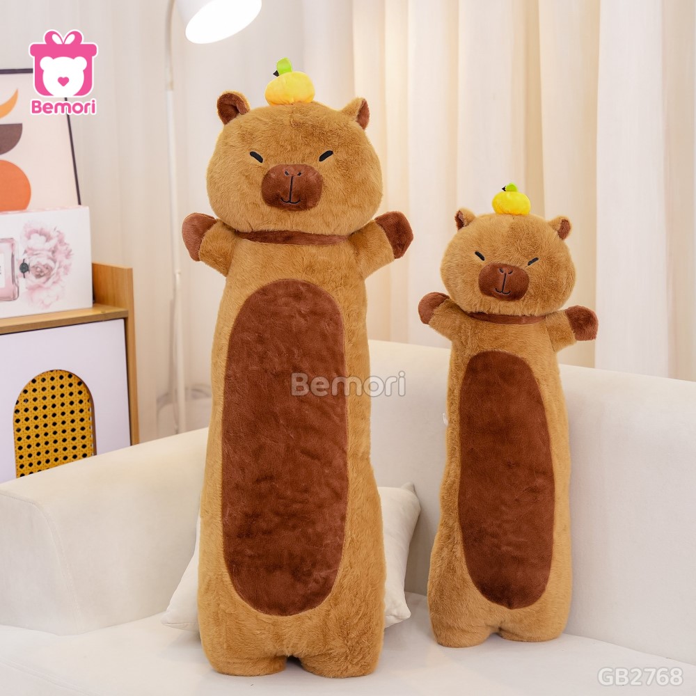 Gối Ôm Gấu Bông Capybara Đội Cam