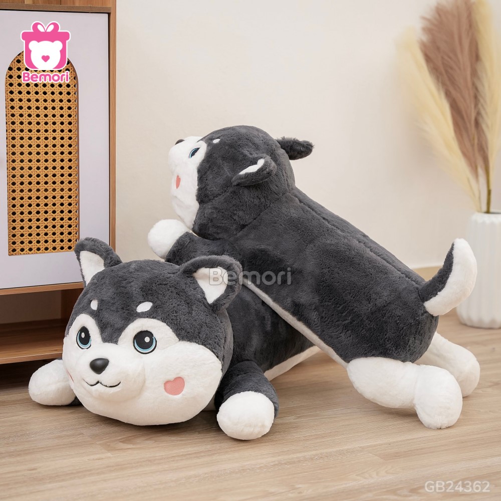 Gối Ôm Husky Má Tim Xám Nằm kiểu dáng ngộ nghĩnh