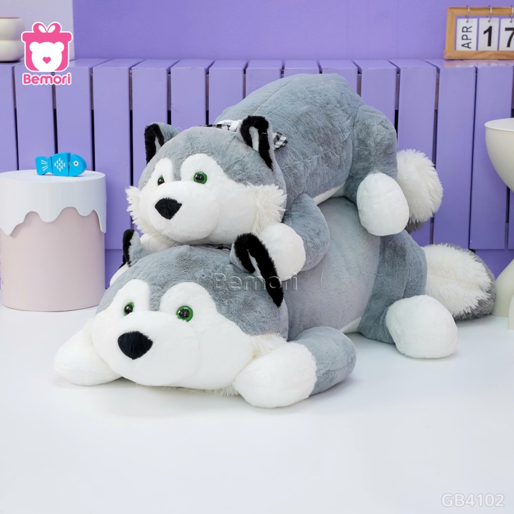 Gối Ôm Husky Nơ Caro