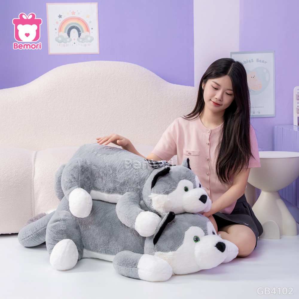 Gối Ôm Husky Nơ Caro