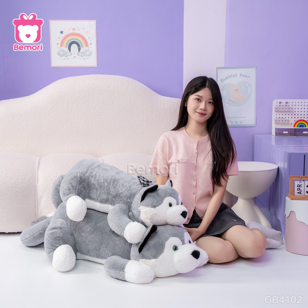 Gối Ôm Husky Nơ Caro