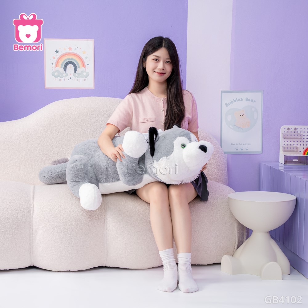 Gối Ôm Husky Nơ Caro