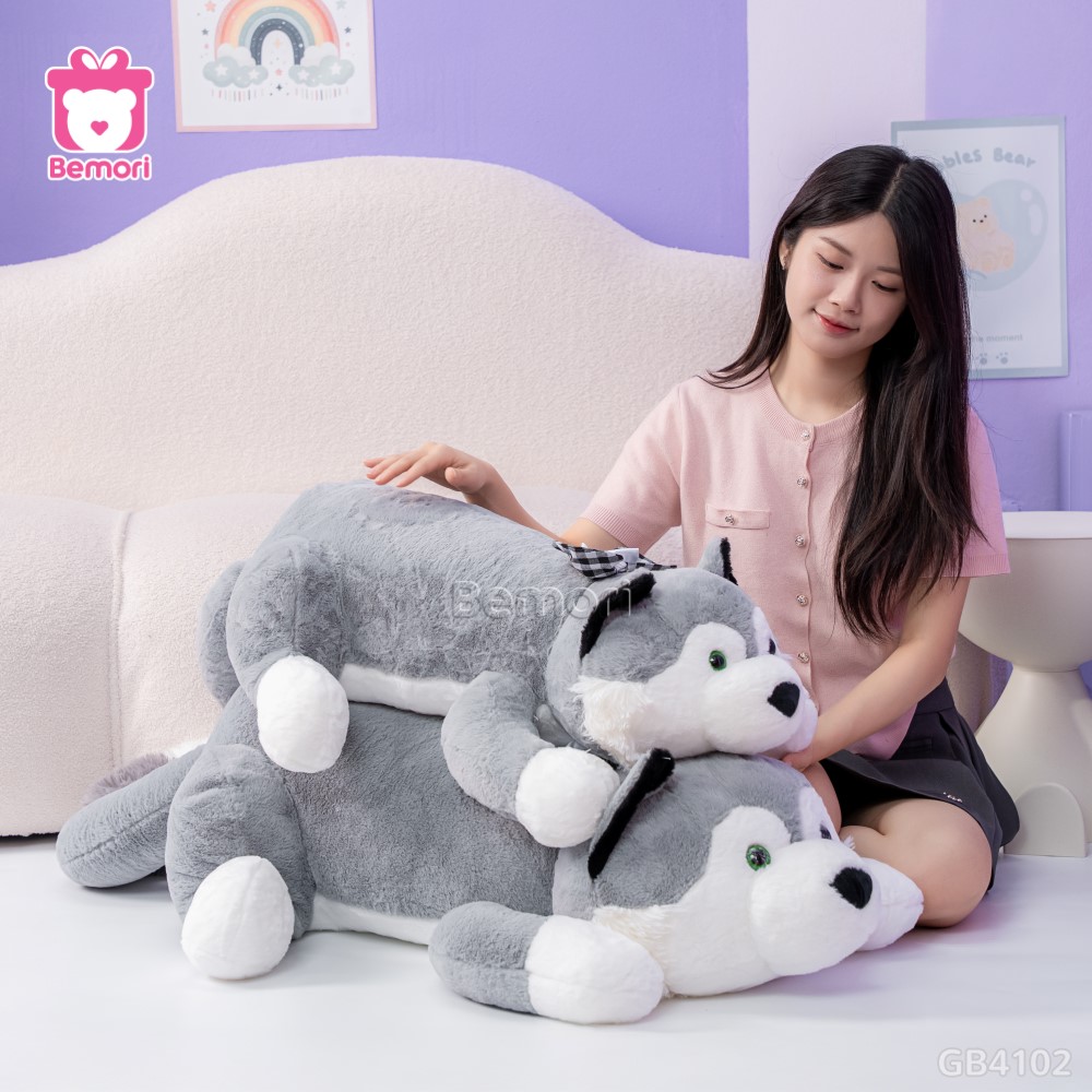 Gối Ôm Husky Nơ Caro