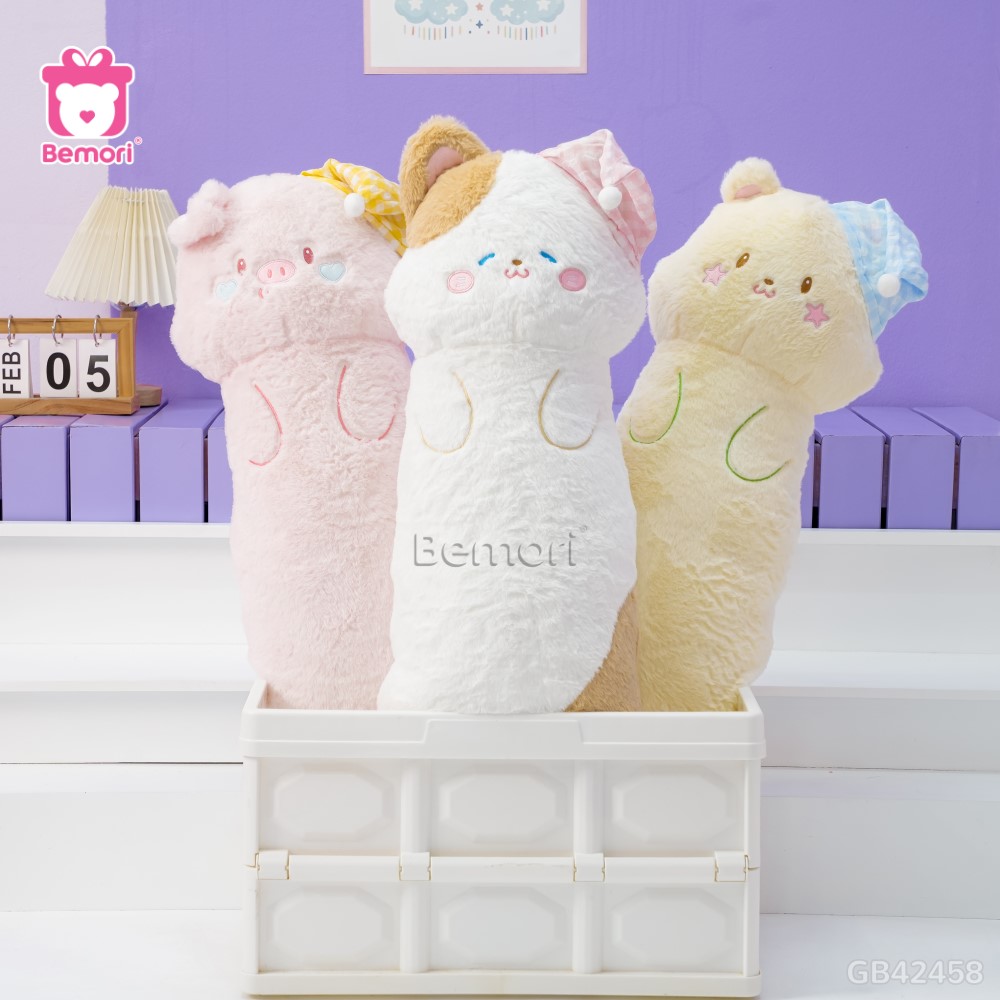 Gối Ôm Vải Lông Bộ Thú Đội Mũ tận hưởng khoảnh khắc nghỉ ngơi thật chill